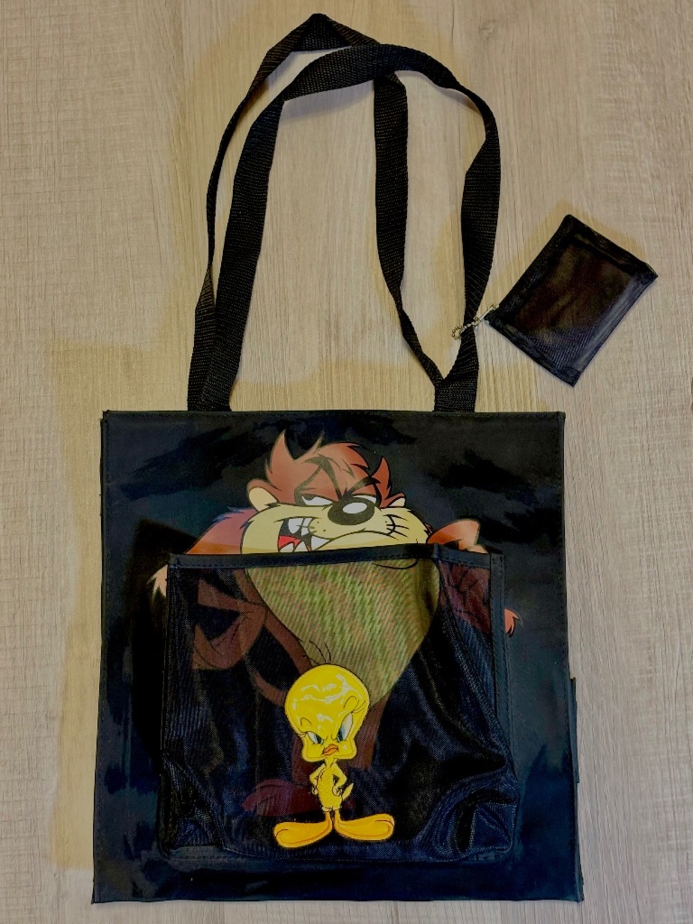 Vintage Looney Tunes Tweety Bird & Taz Vinyl Tote Bag w Coin Purse 1998 Retro